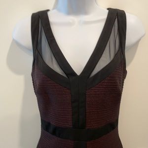 Cache V neck dress back and sparkle red with mesh inset at neck back zip S4